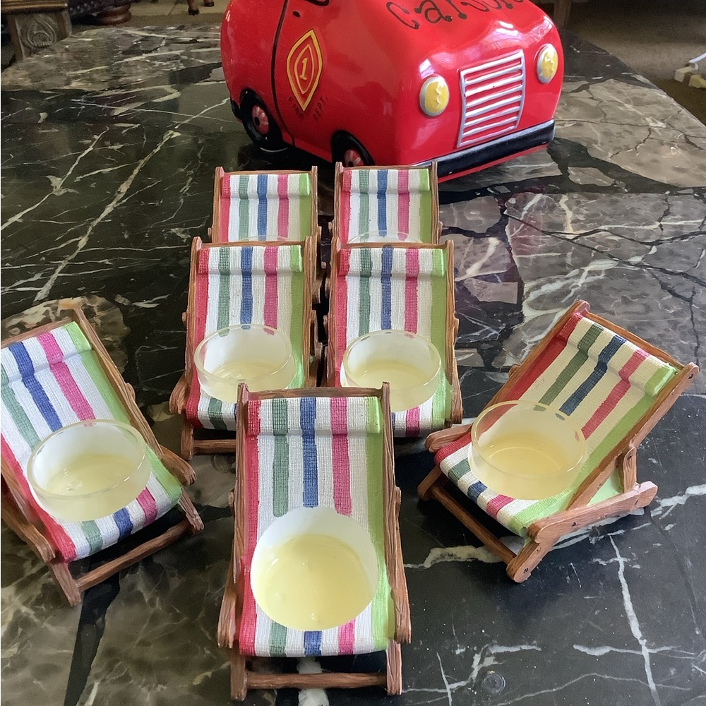 Set of 7 miniature wooden Adirondack striped lawn chair votive candle holders